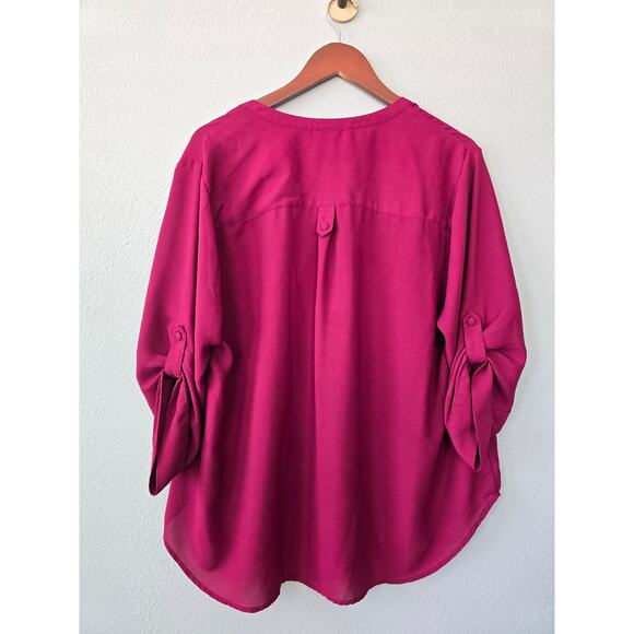 Torrid Magenta V-Neck Blouse w/ Roll Tab Sleeves Chic Office to Weekend Top 2X - Picture 4 of 7